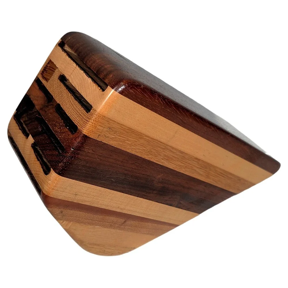 David Levy‎ Artisan Striped Hardwood Knife Block Kitchen Storage Excellent